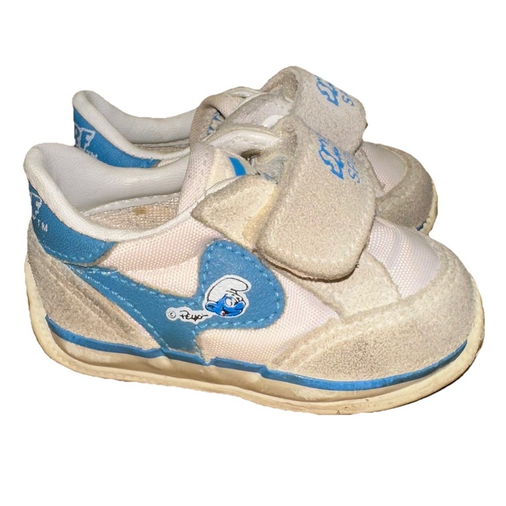 Smurf Sports Kids Tennis Shoes Blue White Hook & Loop Vintage 80's Toddler 1